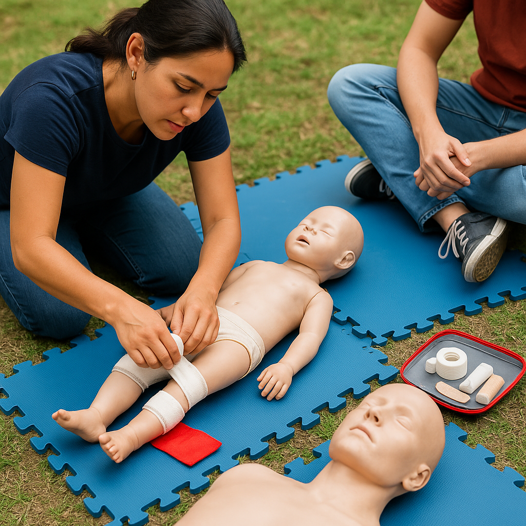 Instructor coaching childcare staff during CPR training